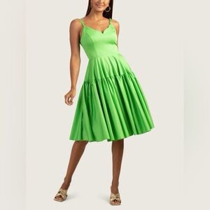 Trina Turk Bask Lime Green Scalloped Fit-and-Flare Cotton Dress